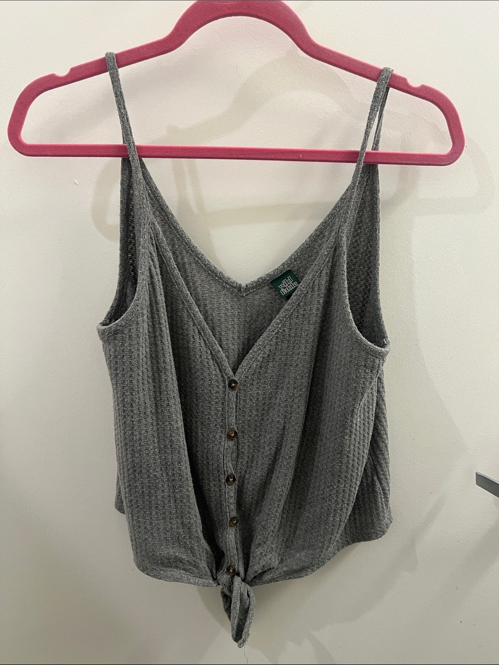 Gray Waffle-Knit Button Front Tie Tank Top - Wild Fable
